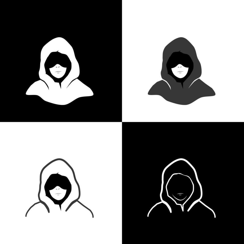 Hackers wearing white and black hoodies in 4 patterns vector
