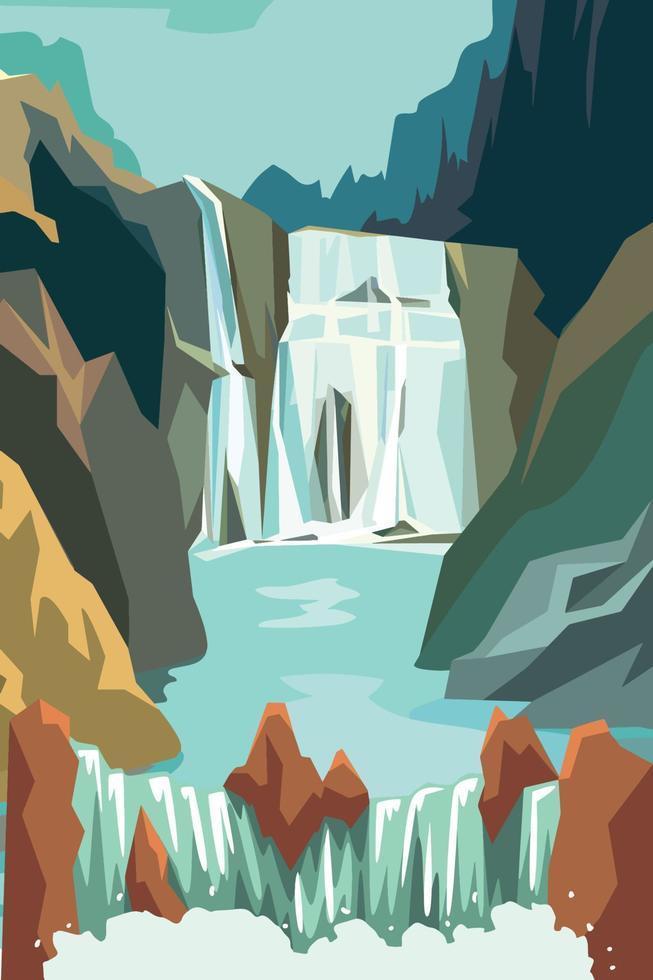 Print beauty waterfall nature vector