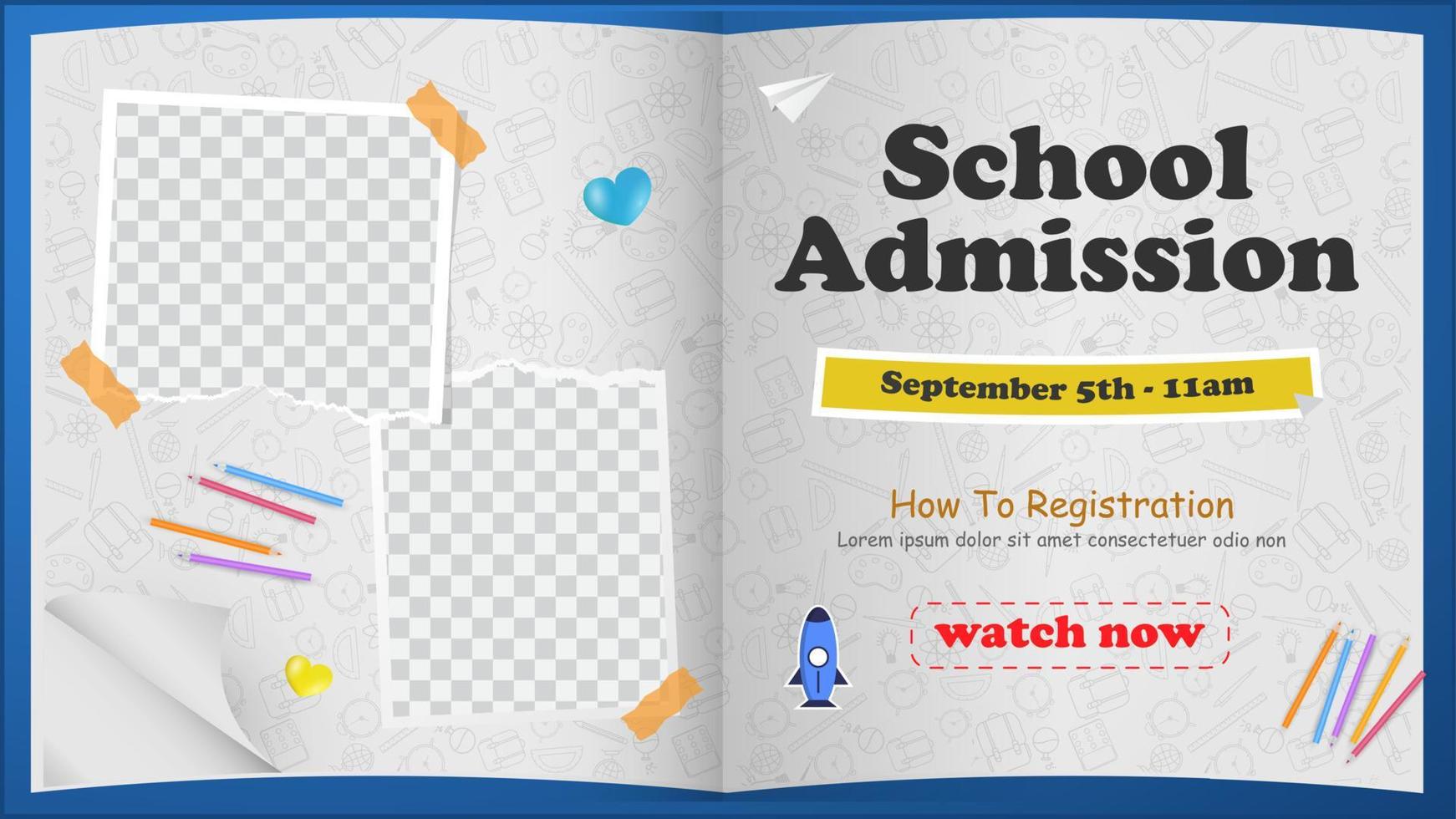 Video thumbnail template of school admisson vector