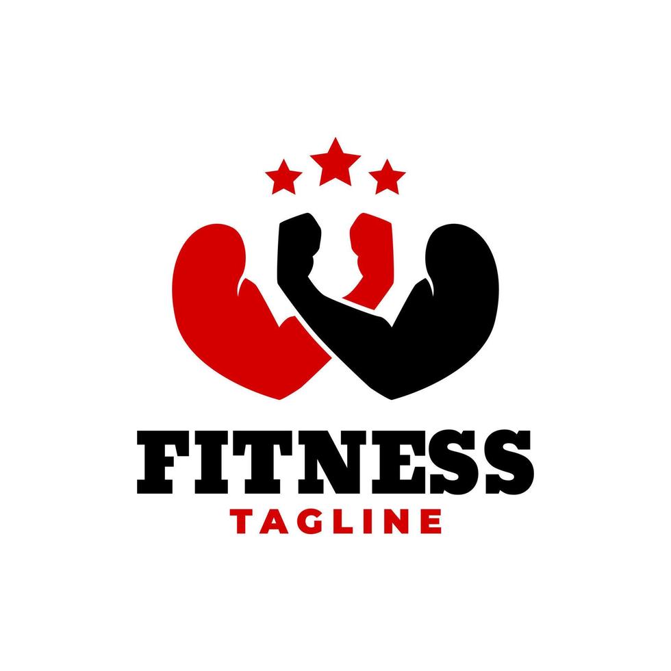 two hand showing bicep for gym studio logo. fitness logo vector template.