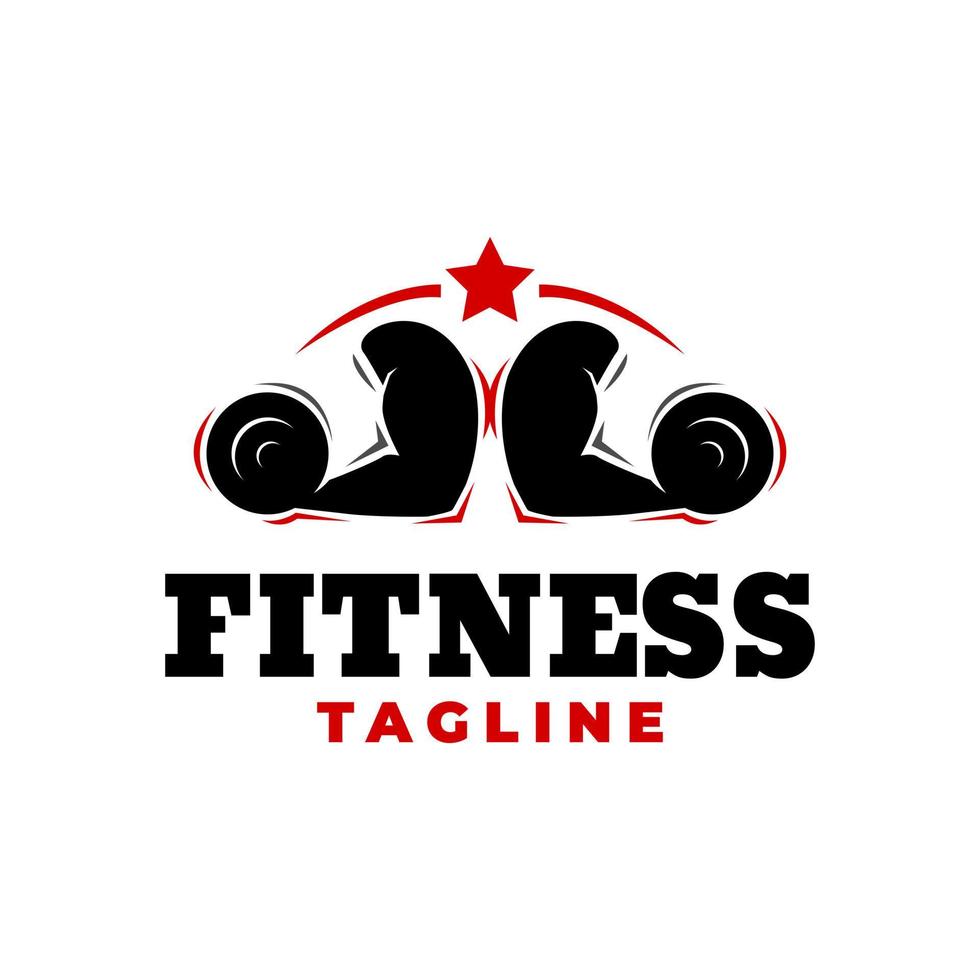 two hand holding barbel for gym studio logo. fitness logo vector template.