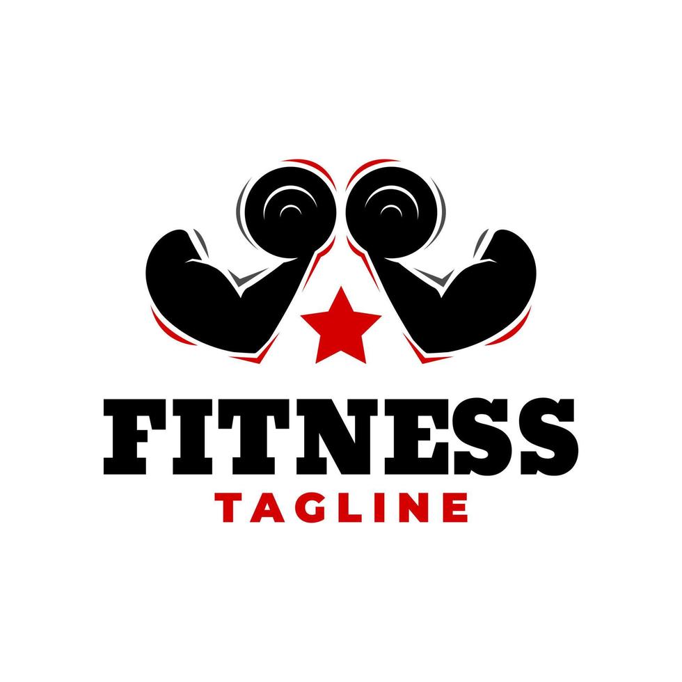 two hand holding barbel for gym studio logo. fitness logo vector template.