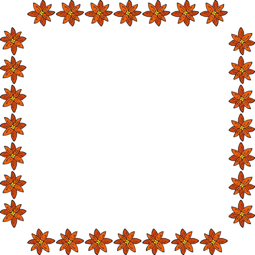 Square frame with bright orange flowers on white background. Vector image.