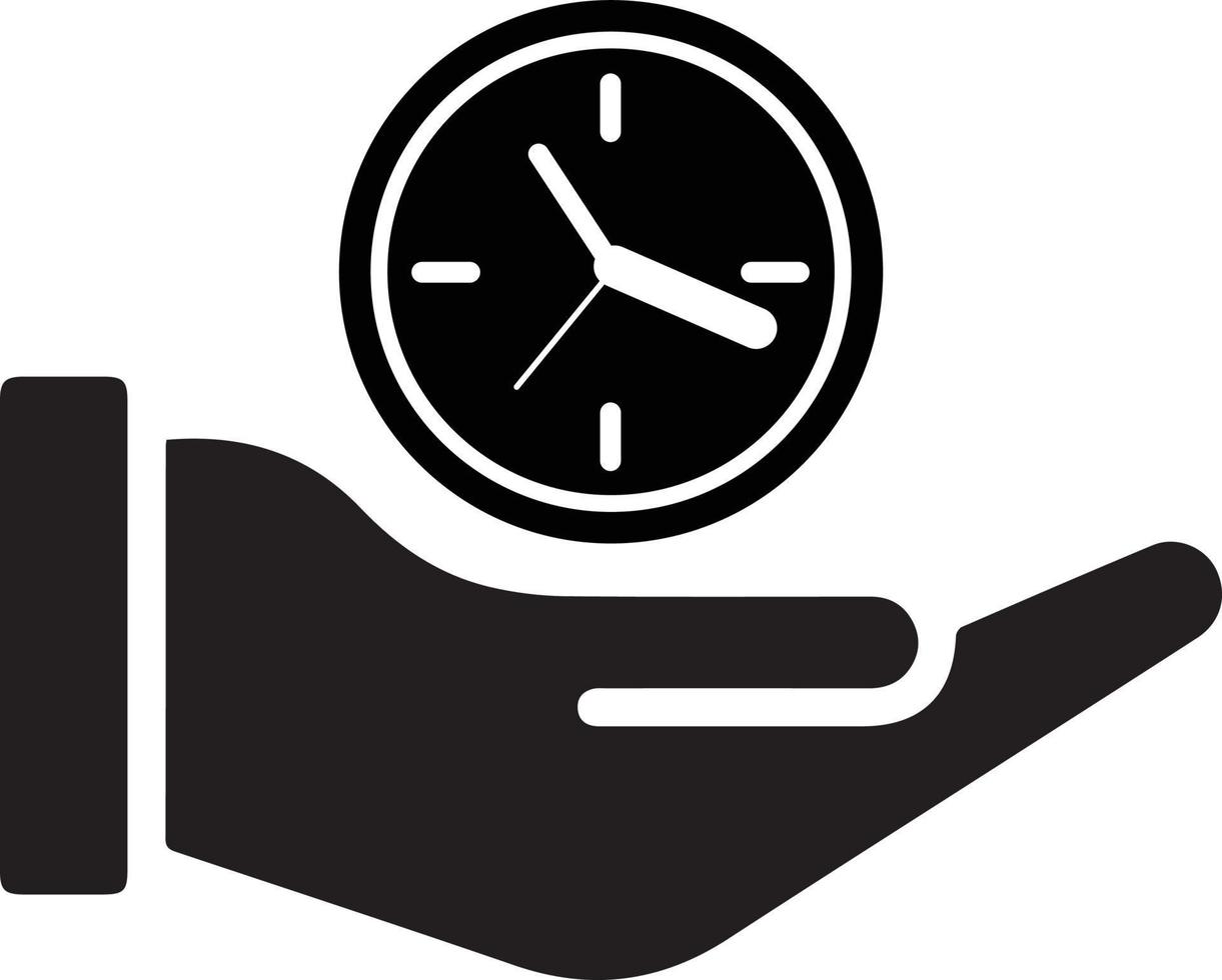 holding a clock. a clock on hand. the clock of a person. Man holding clock in hand vector