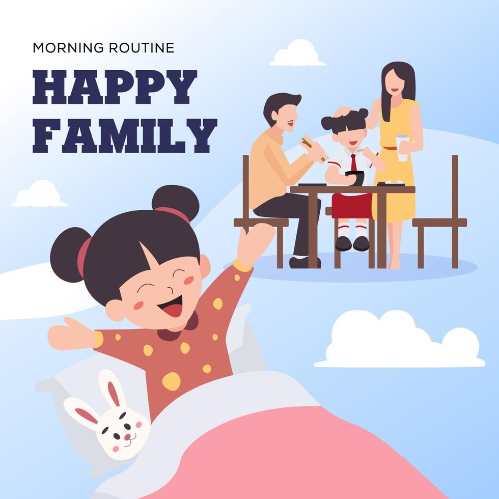 rutina matutina familia feliz vector