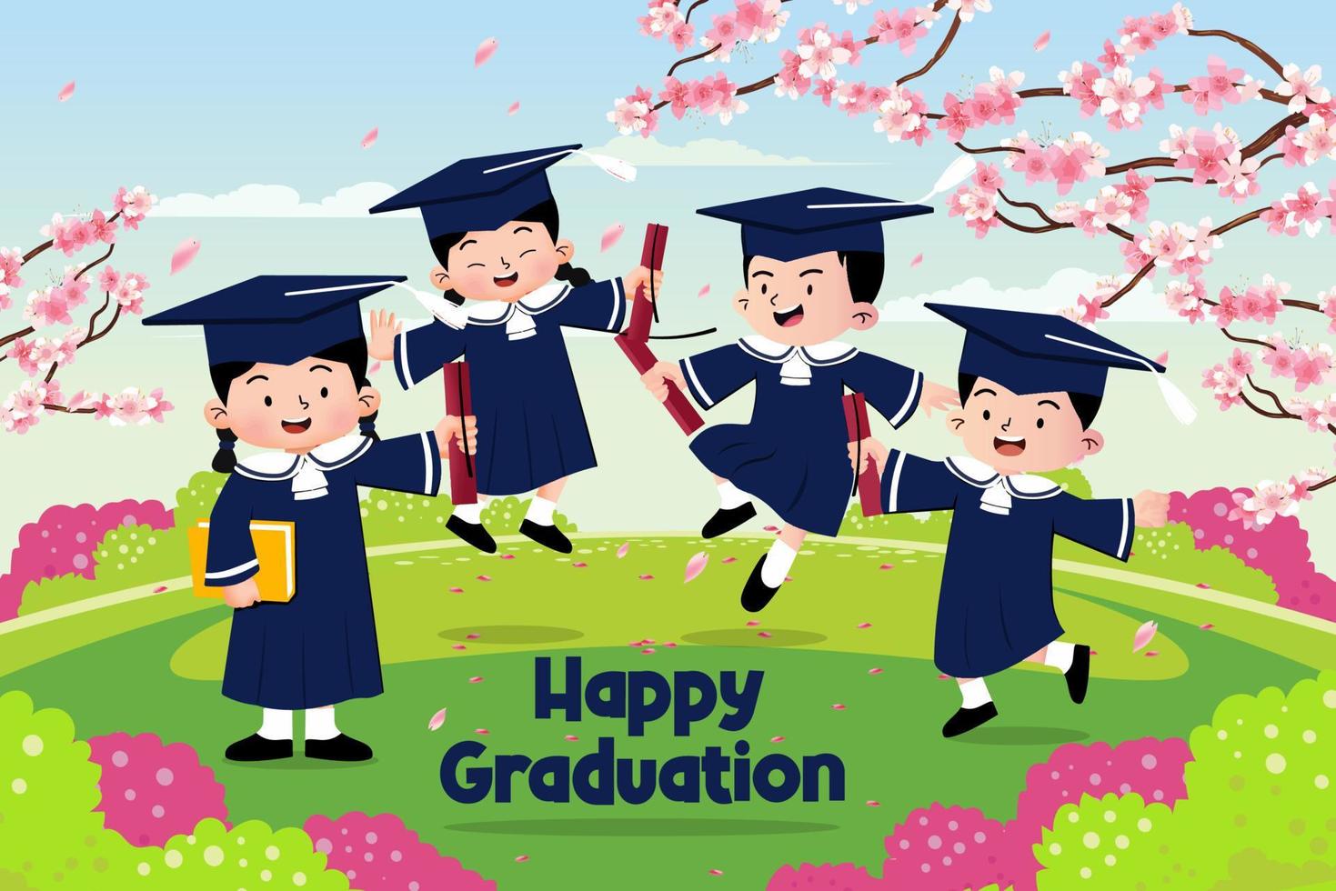 Cute students graduate together happily, Happy Graduation vector