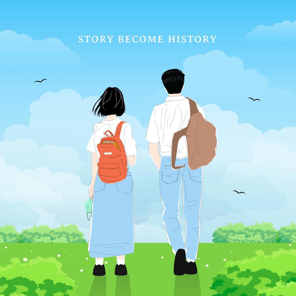 Students couple Walking vector