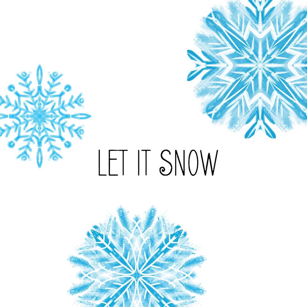 Winter background with Snowflake illustration in blue color  stylized textural  with text Let it snow vector