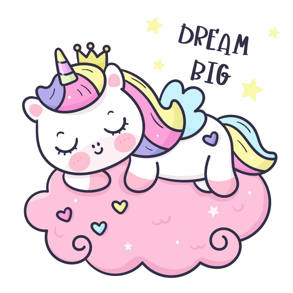 lindo unicornio dormir en la nube kawaii dibujos animados vector