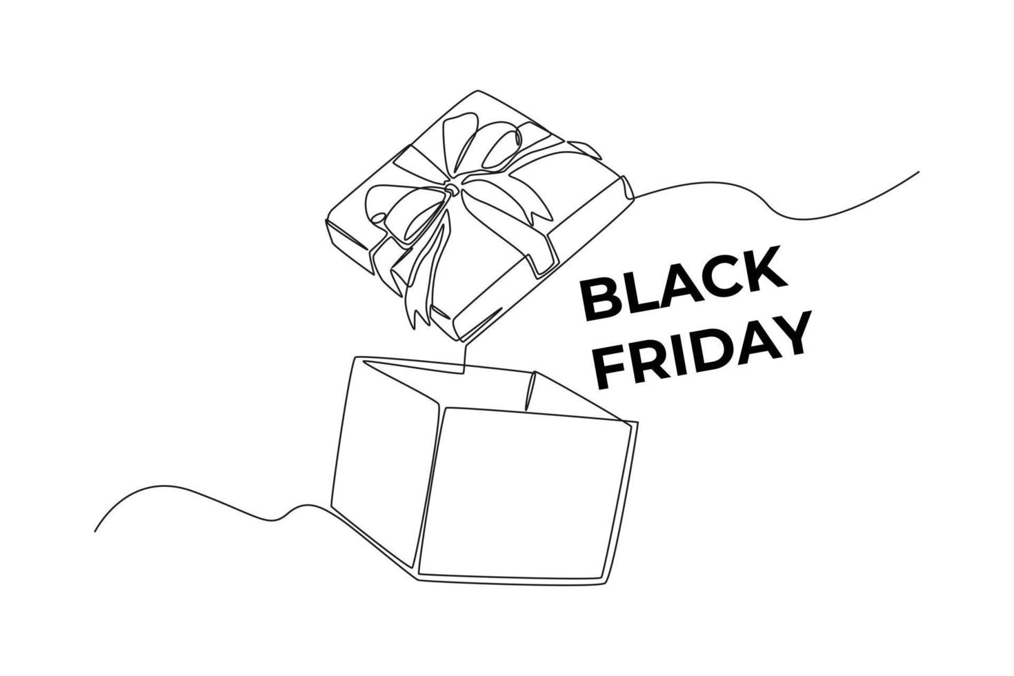 Single one line drawing Opened Empty Gift Box. Black Friday concept. Continuous line draw design graphic vector illustration.