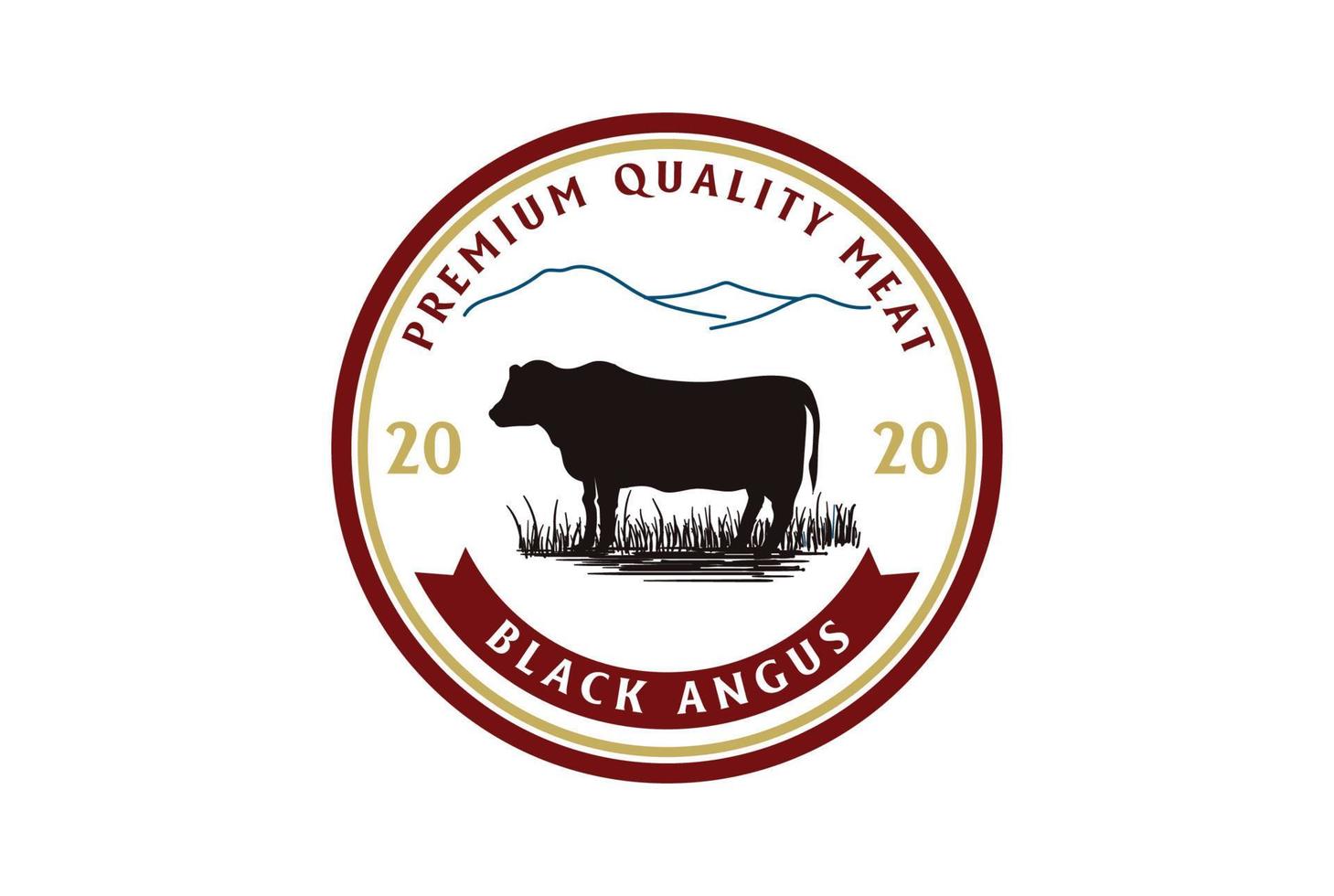 Vintage Black Angus Cow Cattle Farm Livestock for Beef Badge Emblem Label Logo Design Vector