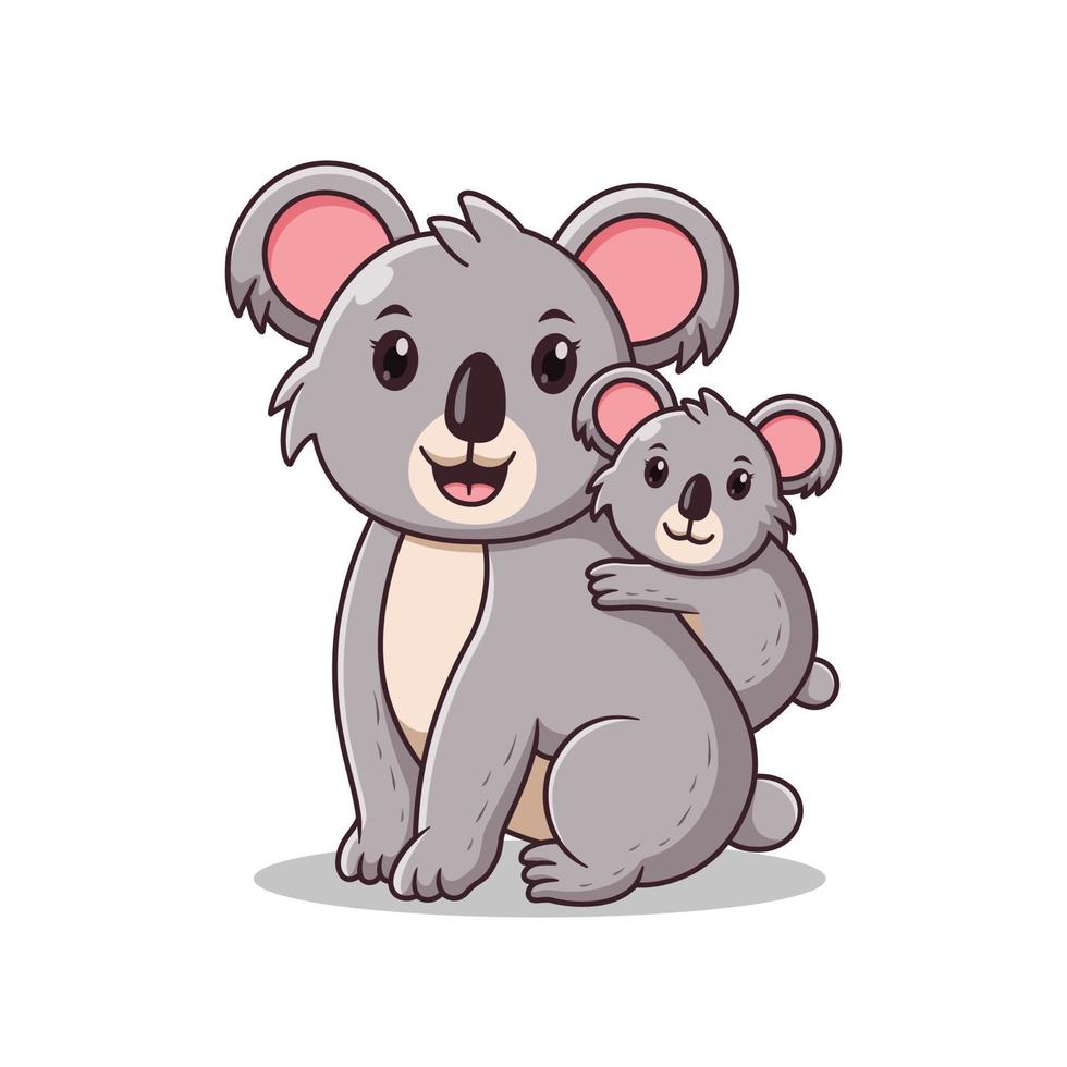 amorosa madre koala con su bebé. concepto de icono de animal. estilo de dibujos animados plana. adecuado para página de inicio web, pancarta, volante, pegatina, tarjeta vector