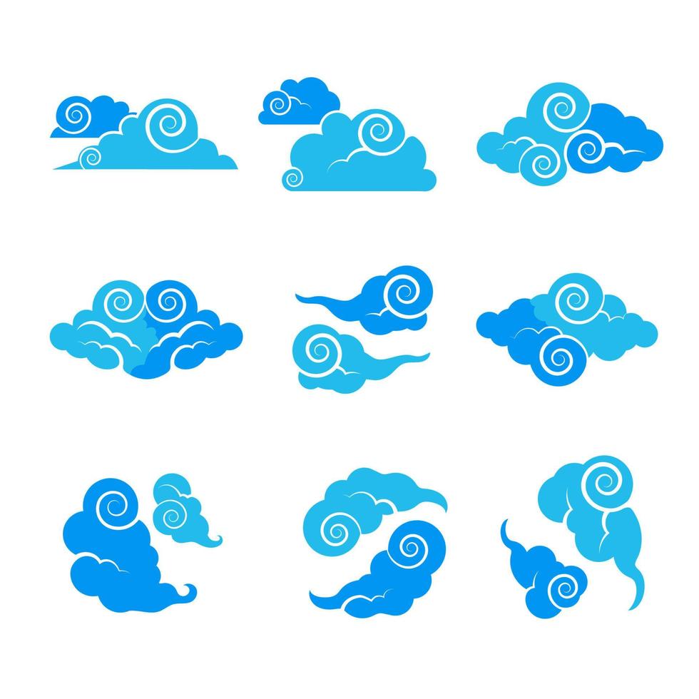 Duotone Swirl Blue Cloud Icon Set vector