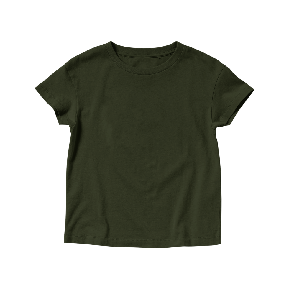 camiseta verde militar em branco decote careca manga curta para crianças png