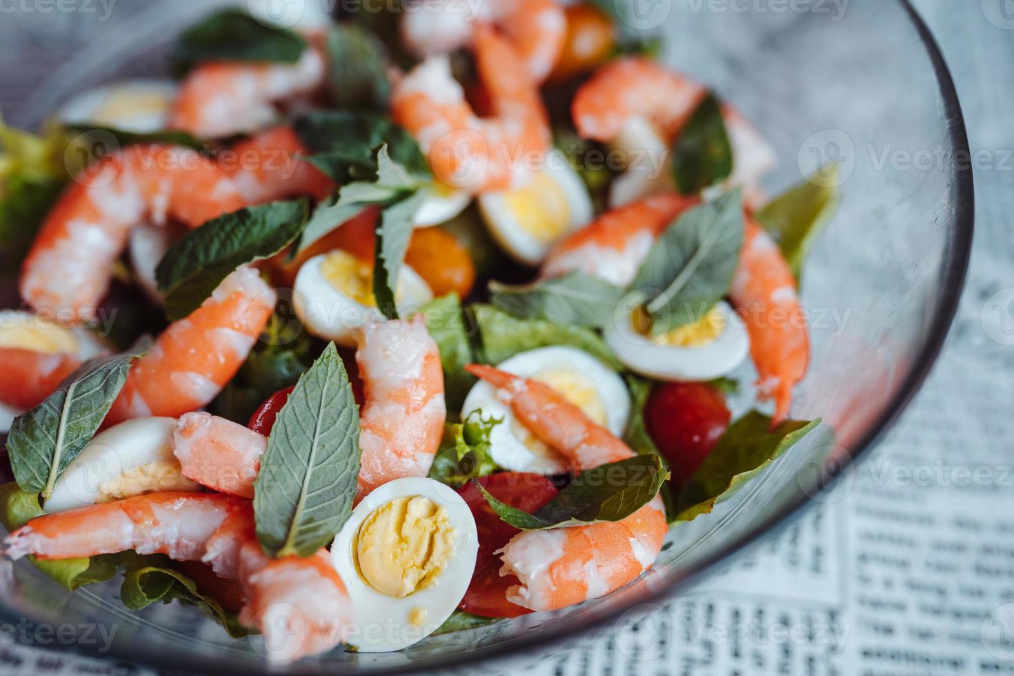 Salad with shrimp and egg photo