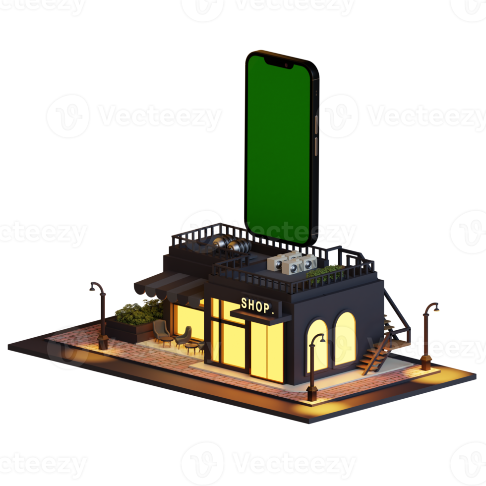 3d inteligente negozio edificio png