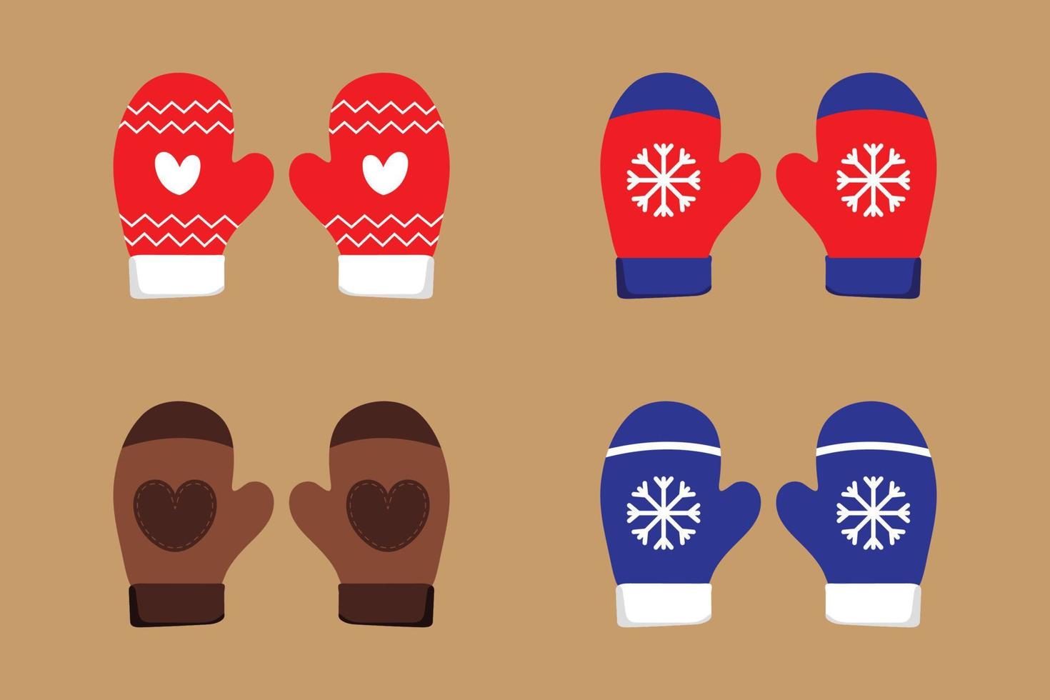 four pairs of winter gloves. snow gloves clothes collection illustration design vector
