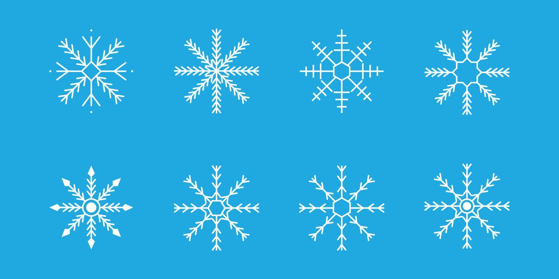 colección de copos de nieve blanca aislada sobre fondo azul. vector