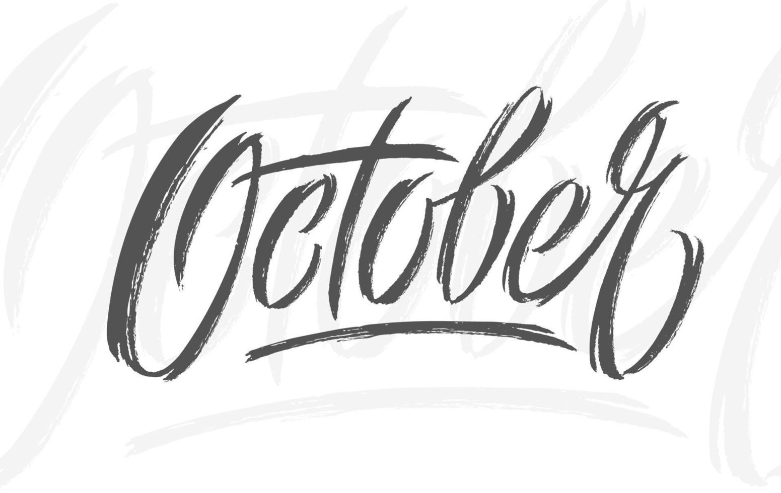October typography on white background. Modern brush calligraphy. Vector lettering for social media banner, greeting card, poster, flyer. Vector illustration.
