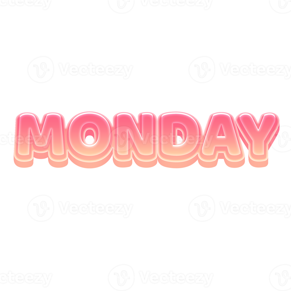 Monday Cute 3D Text Pastel Color png