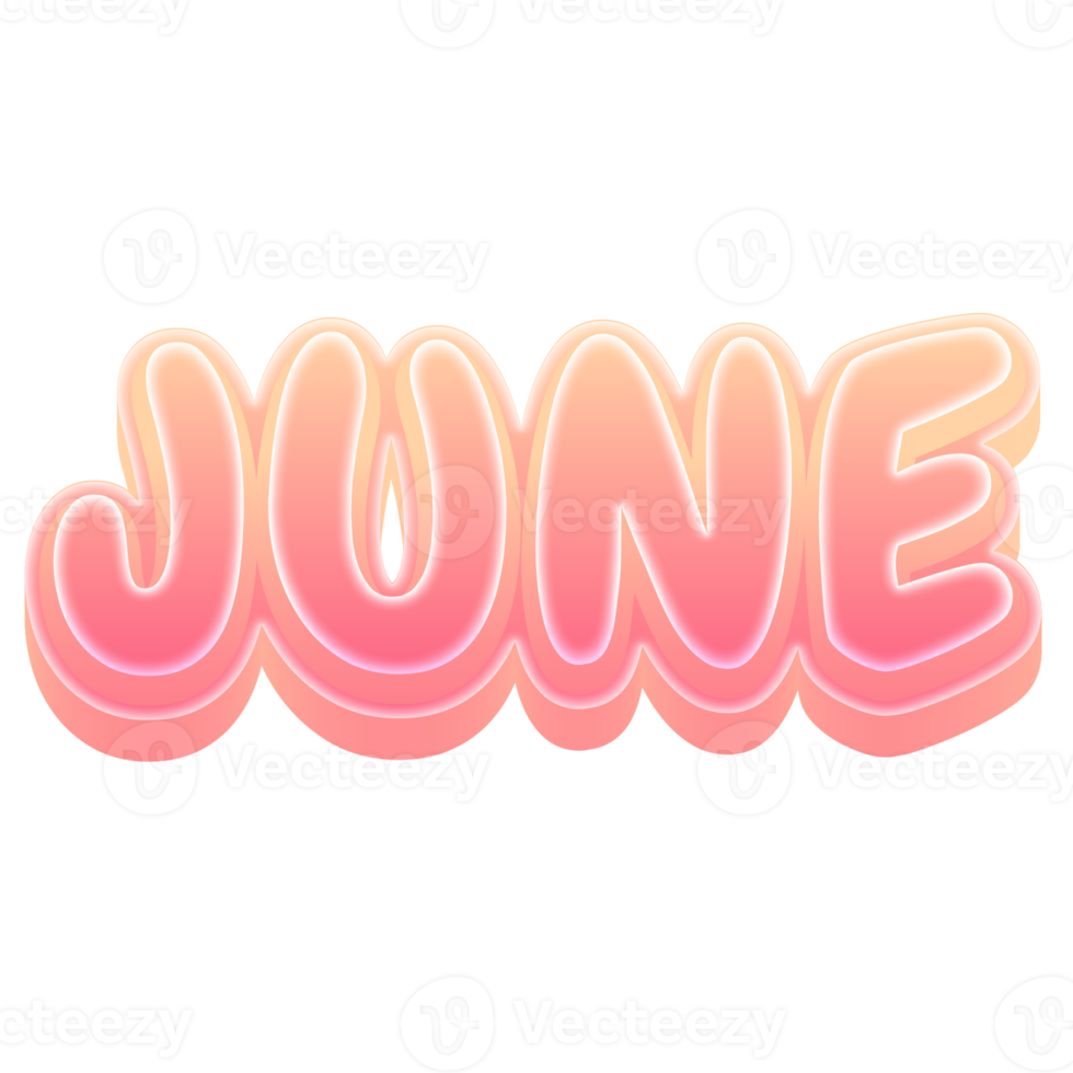 June Cute 3D Text Pastel Color png