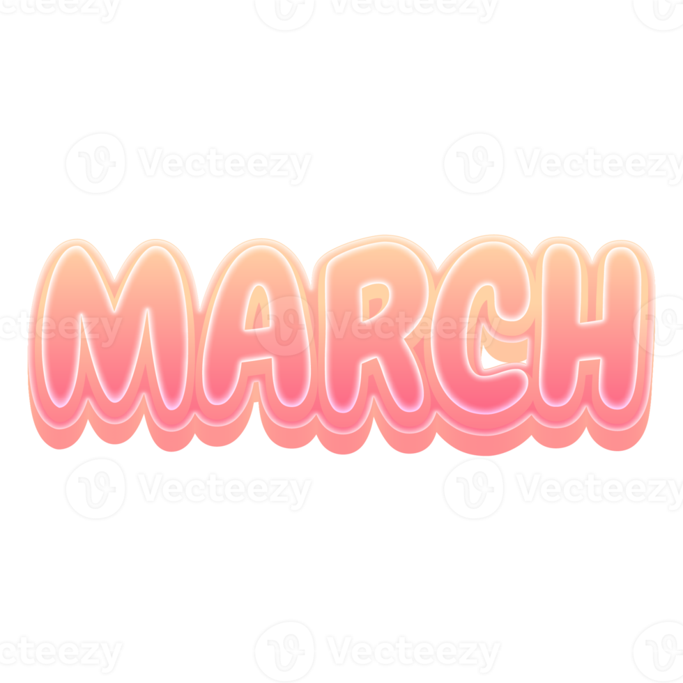 March Cute 3D Text Pastel Color png