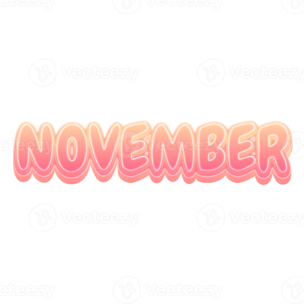 November Cute 3D Text Pastel Color png