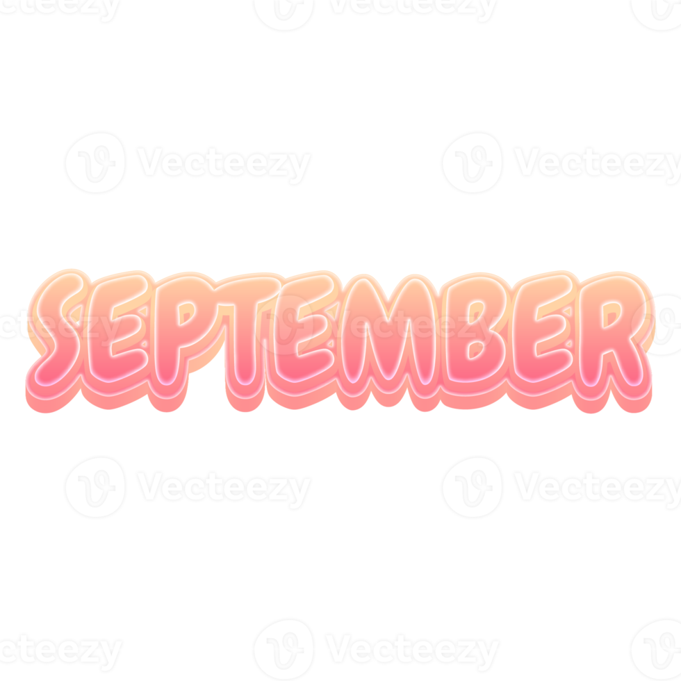 September Cute 3D Text Pastel Color png