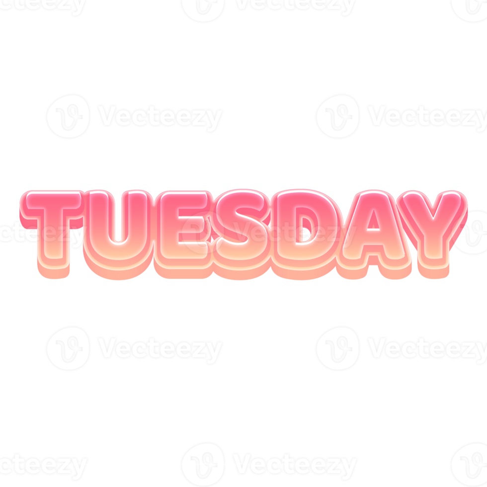 Tuesday Cute 3D Text Pastel Color png