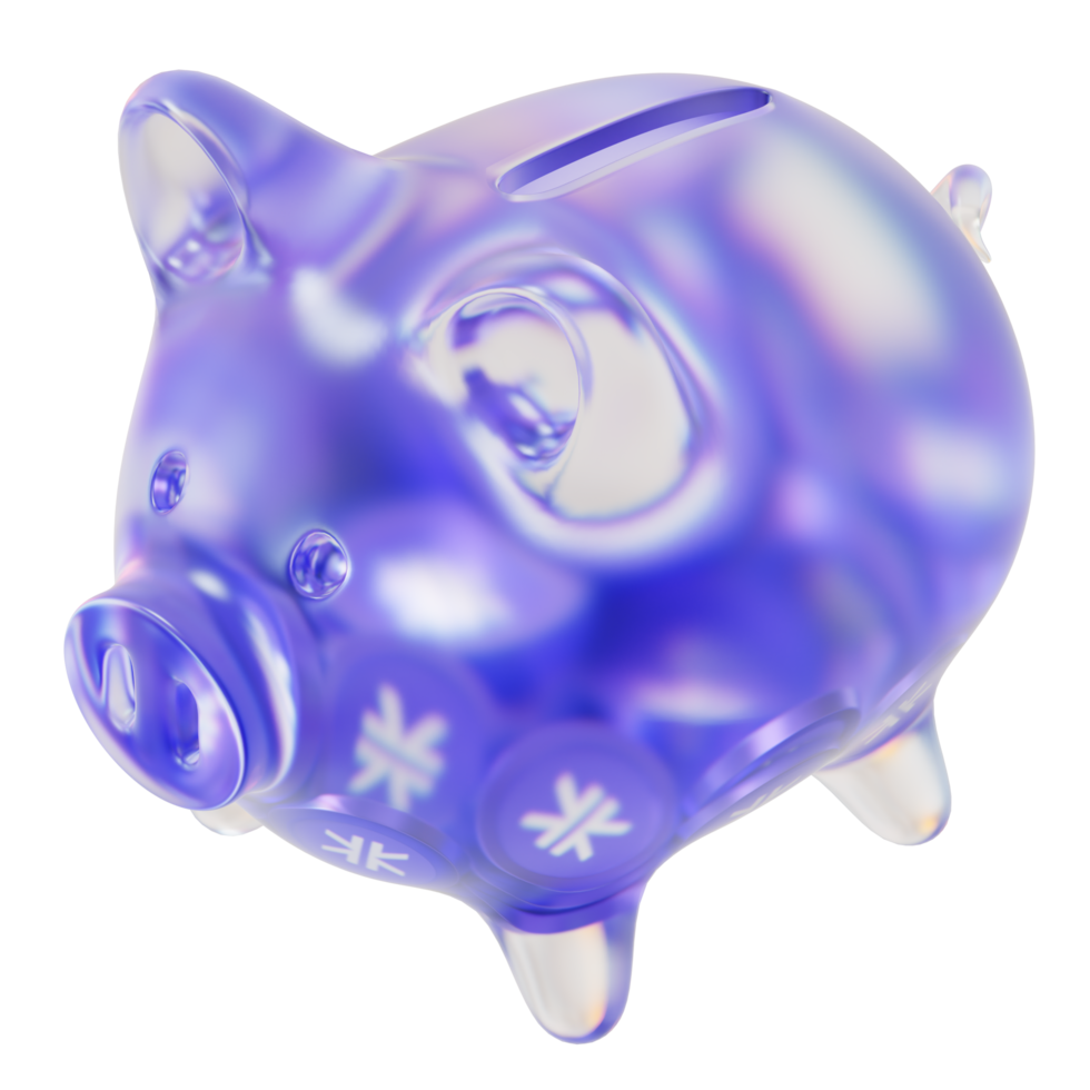 Stacks STX Glass piggy bank with decreasing piles of crypto coins.Saving inflation, financial crisis and loosing money concept 3d illustration png