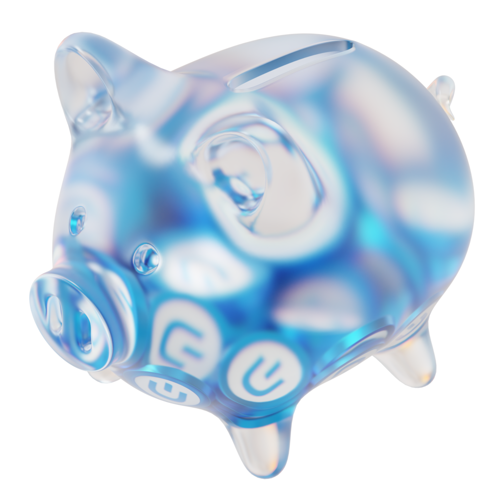 Dash DASH Glass piggy bank with decreasing piles of crypto coins.Saving inflation, financial crisis and loosing money concept 3d illustration png