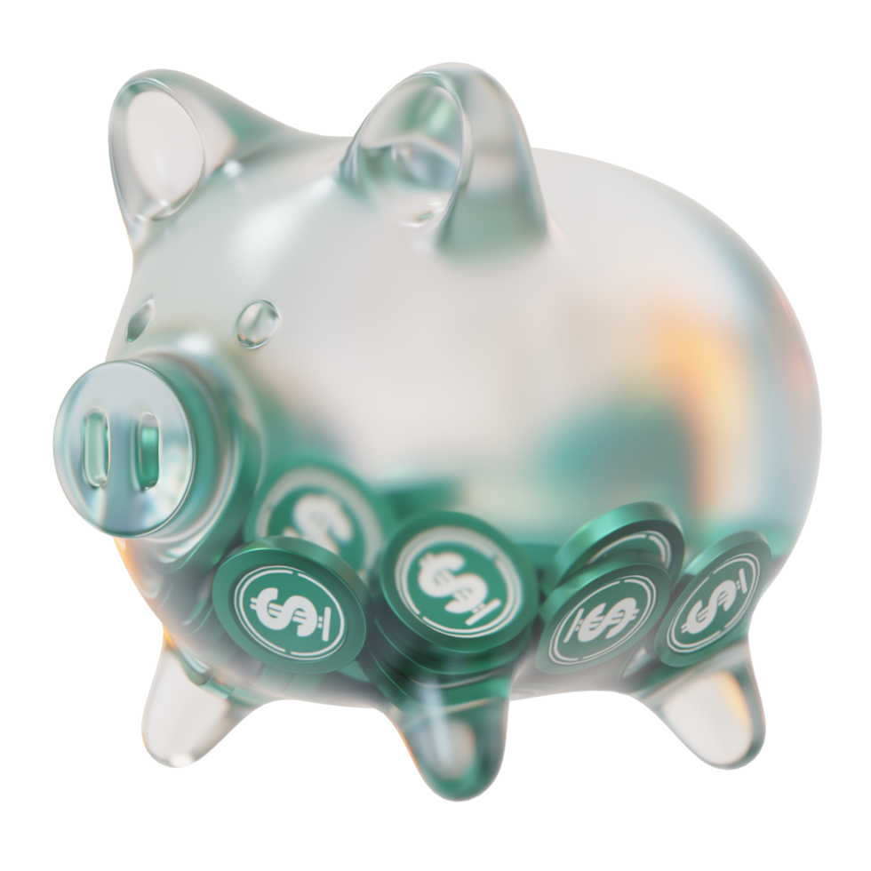 USDD USDD Glass piggy bank with decreasing piles of crypto coins.Saving inflation, financial crisis and loosing money concept 3d illustration png