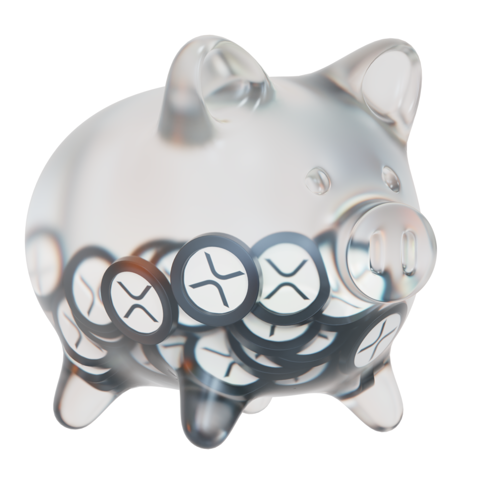 XRP XRP Glass piggy bank with decreasing piles of crypto coins.Saving inflation, financial crisis and loosing money concept 3d illustration png