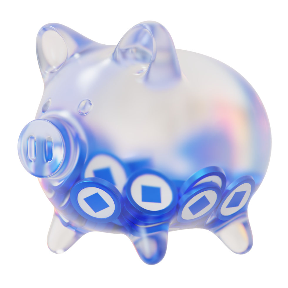 Waves WAVES Glass piggy bank with decreasing piles of crypto coins.Saving inflation, financial crisis and loosing money concept 3d illustration png