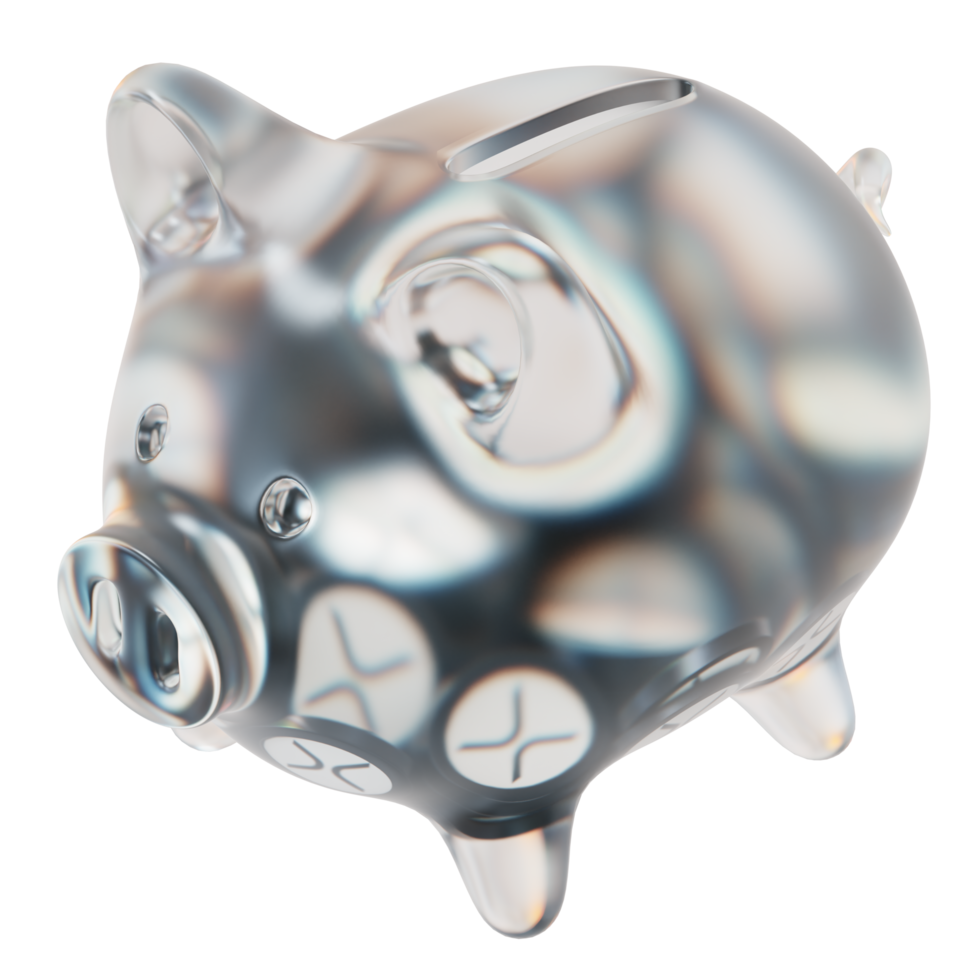 xrp xrp tirelire en verre avec des tas décroissants de pièces cryptographiques. économie d'inflation, crise financière et perte d'argent concept illustration 3d png