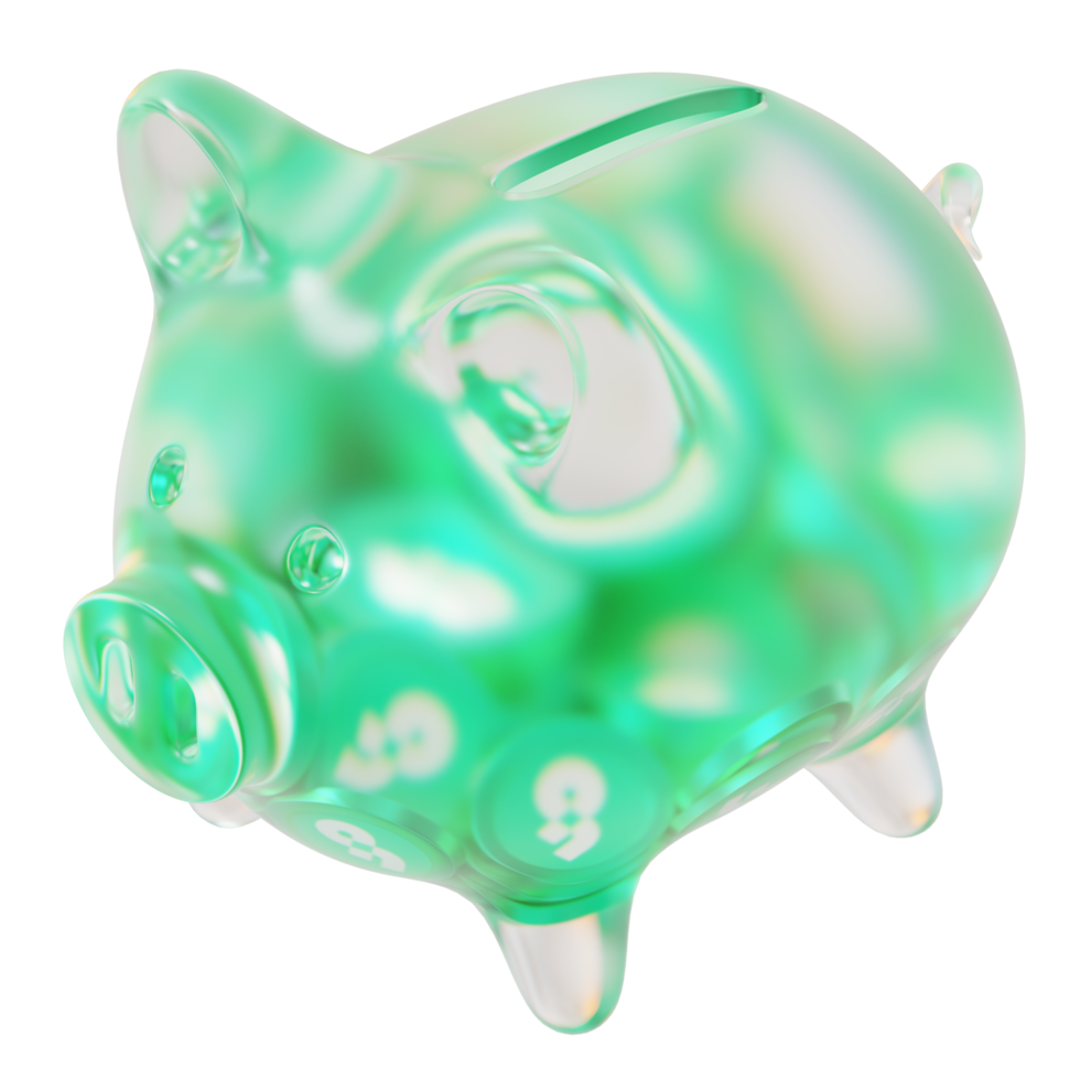 Flow FLOW Glass piggy bank with decreasing piles of crypto coins.Saving inflation, financial crisis and loosing money concept 3d illustration png