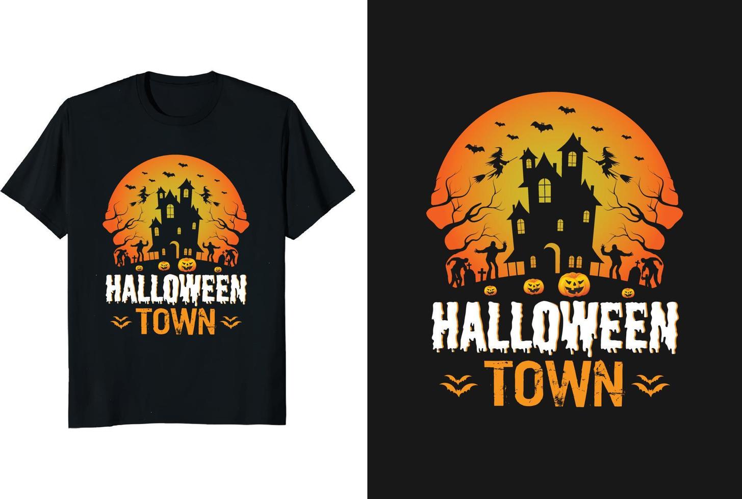 ilustrador de vector de diseño de camiseta de ciudad de halloween