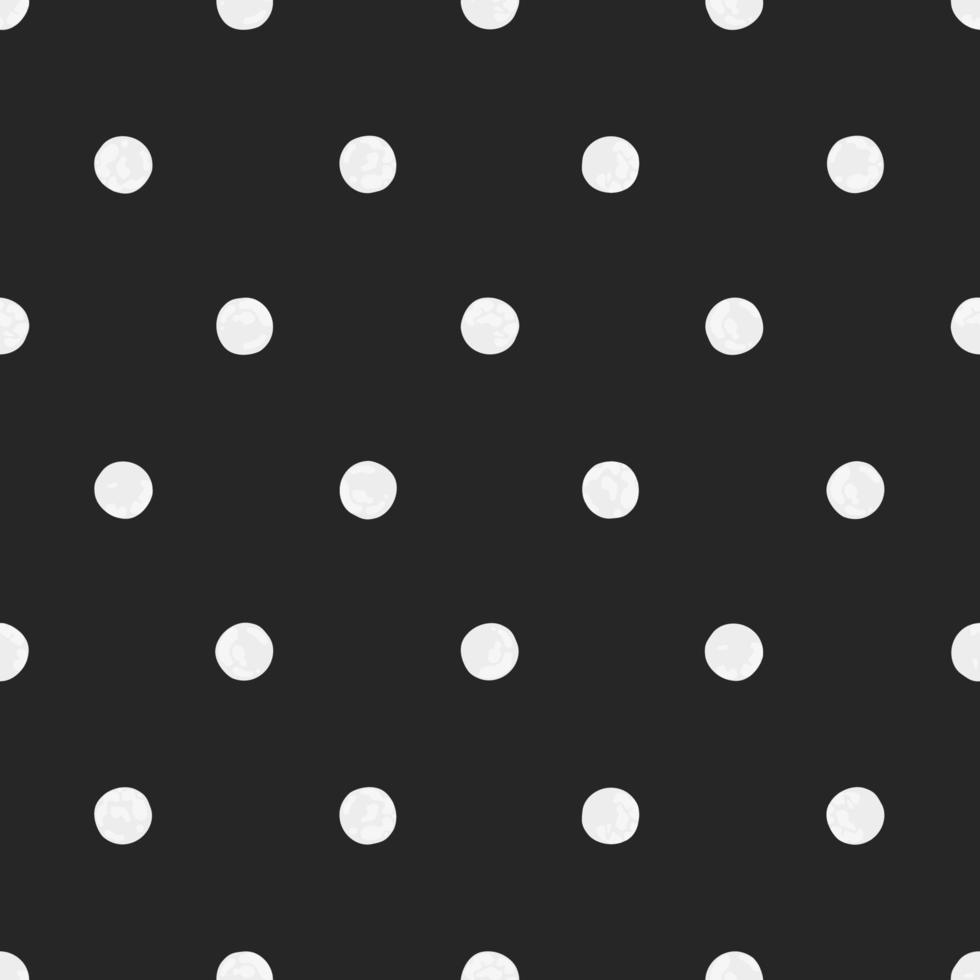 White Polka Dot On Black Background, Seamless Vector Pattern. Black and White Monochrome Modern Minimalist Art Background,  Wrapping Paper, Design For Fabrics, Printing and Fashion.