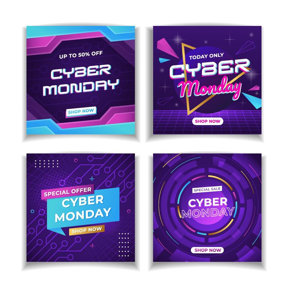 Cyber Monday Social Media Post Template Set vector