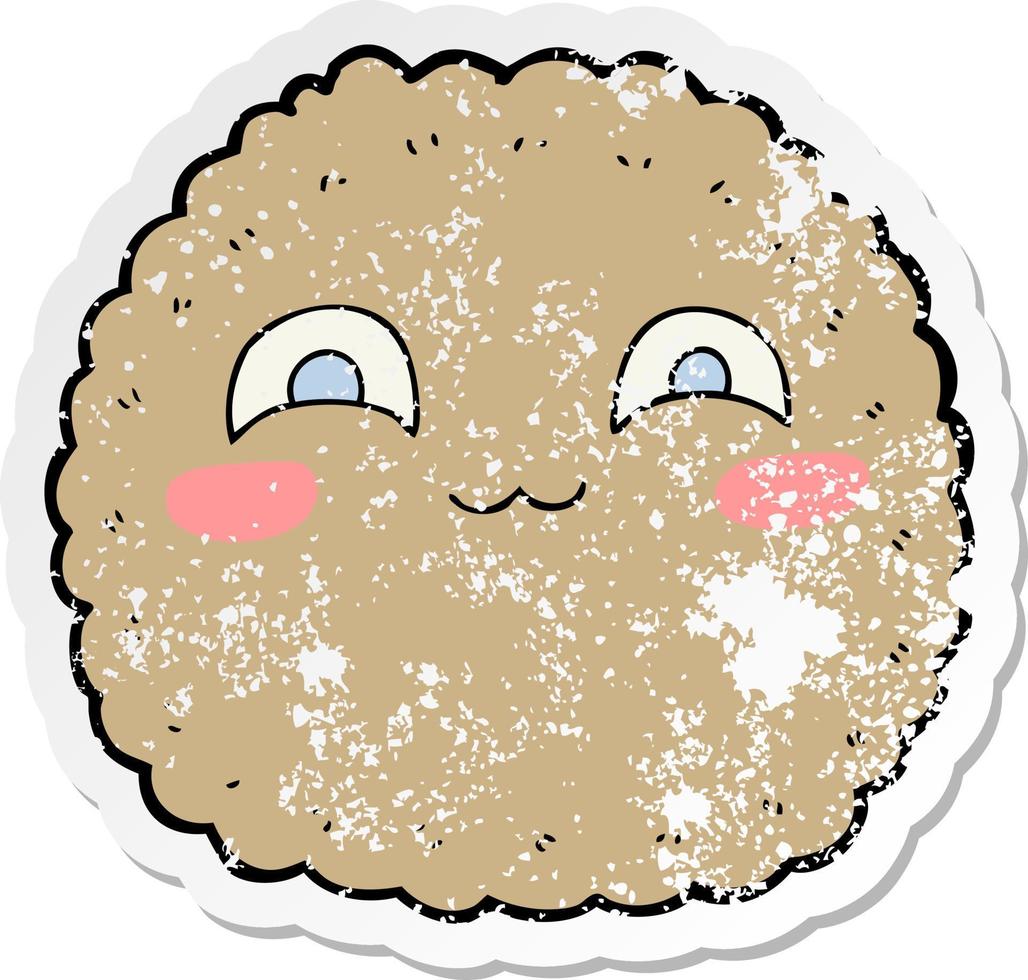 distressed sticker of a cartoon biscuit vector