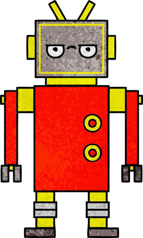 retro grunge texture cartoon annoyed robot vector