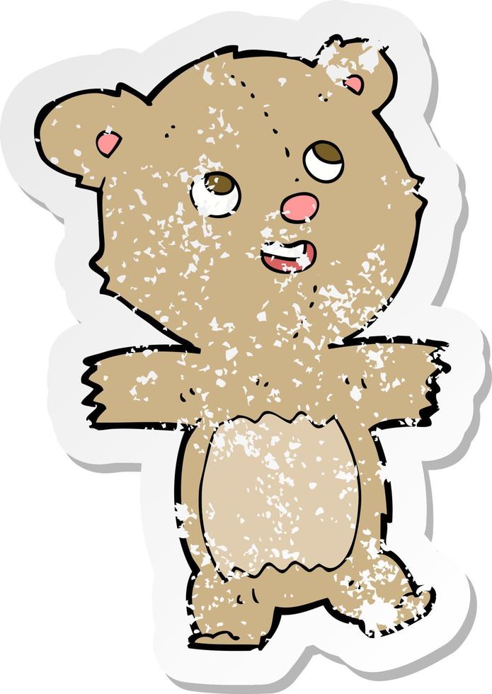 pegatina retro angustiada de un oso de peluche de dibujos animados vector