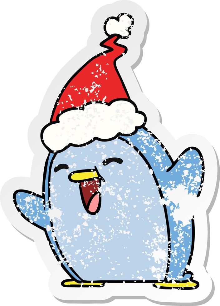 christmas distressed sticker cartoon of kawaii penguin vector