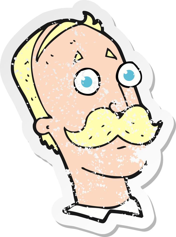 retro distressed sticker of a cartoon man with mustache vector