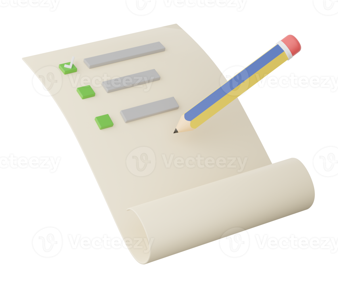 3D document and pencil png