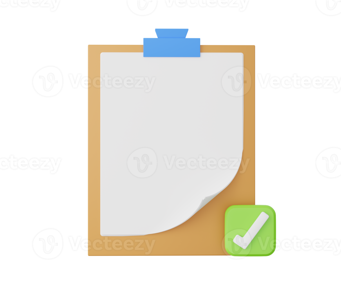 3D clipboard with checkmark. 3D rendering png