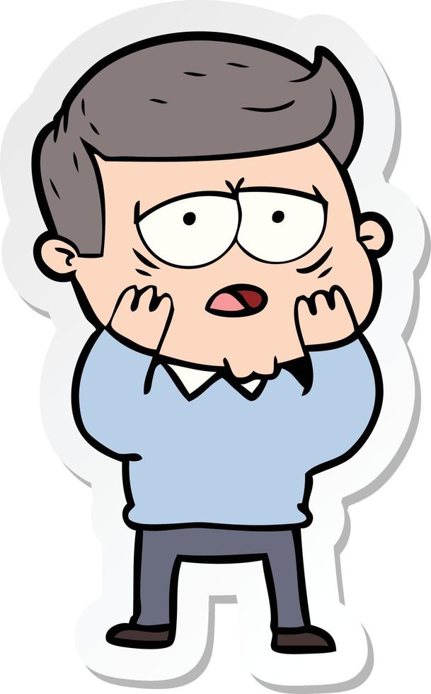 sticker of a cartoon tired man vector