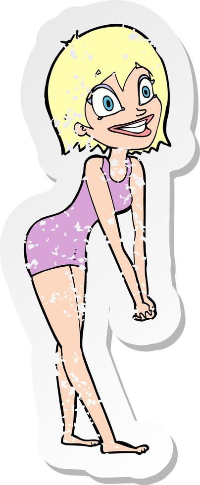retro distressed sticker of a cartoon excited woman vector