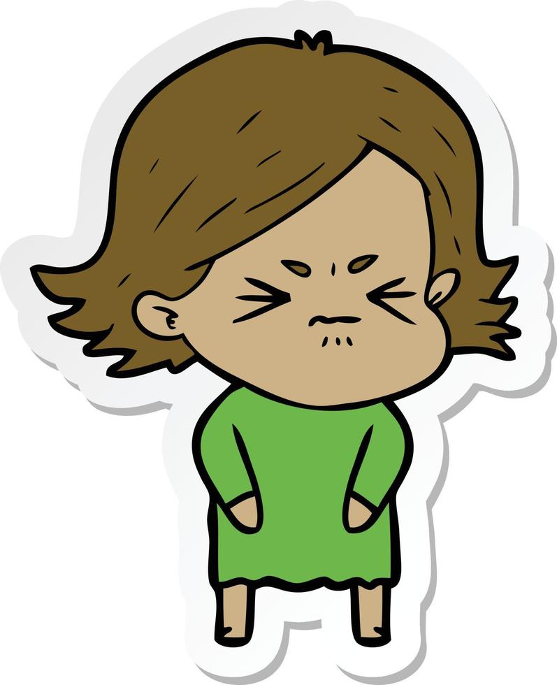 sticker of a cartoon angry girl vector