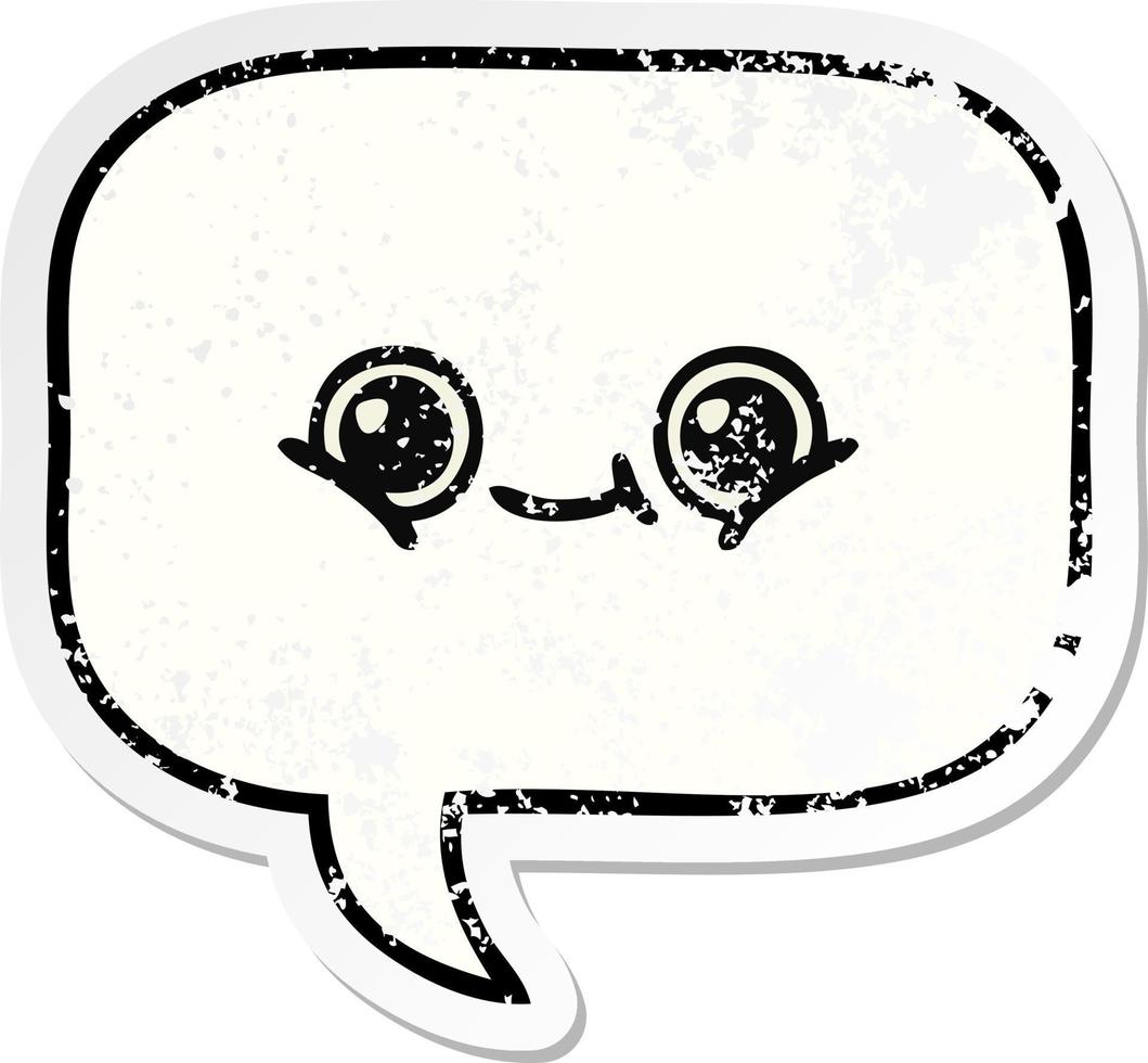 distressed sticker of a cute cartoon speech bubble vector